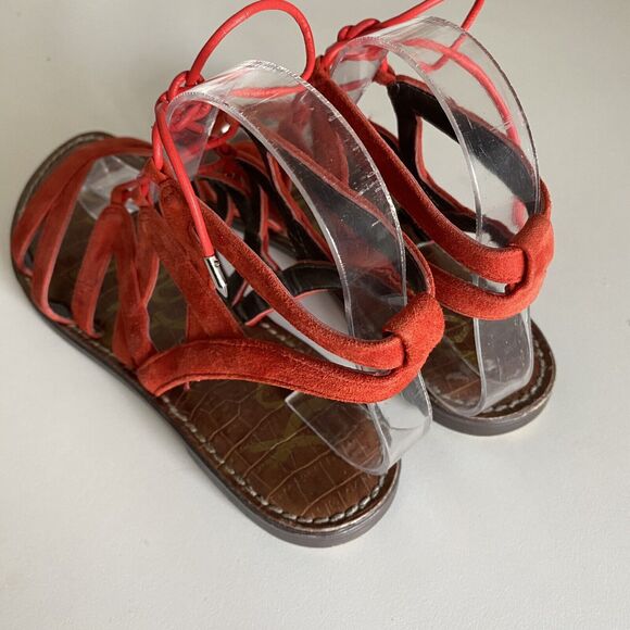 Sam Edelman GEMMA Sandal Caged Red Suede Gladiator Strappy Flat Open 8.5 - Picture 4 of 7